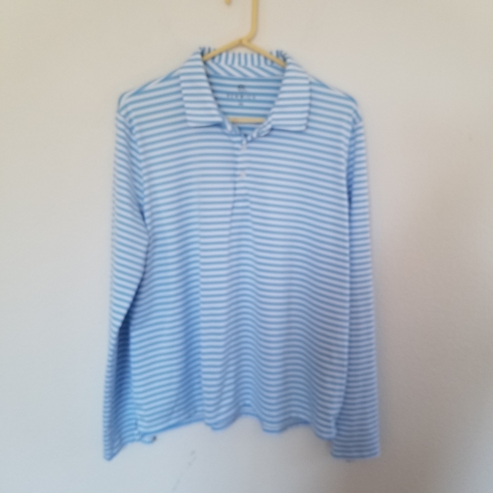 NEW Renwick Golf Polo Shirt Long Sleeve Striped Polyester Made In Peru FLAW